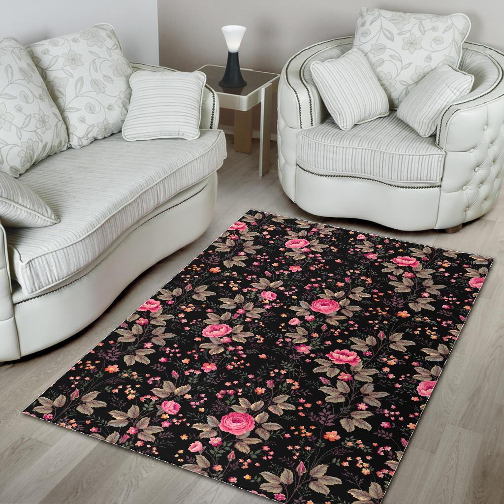 Pink Floral Flower Pattern Print Area Rug