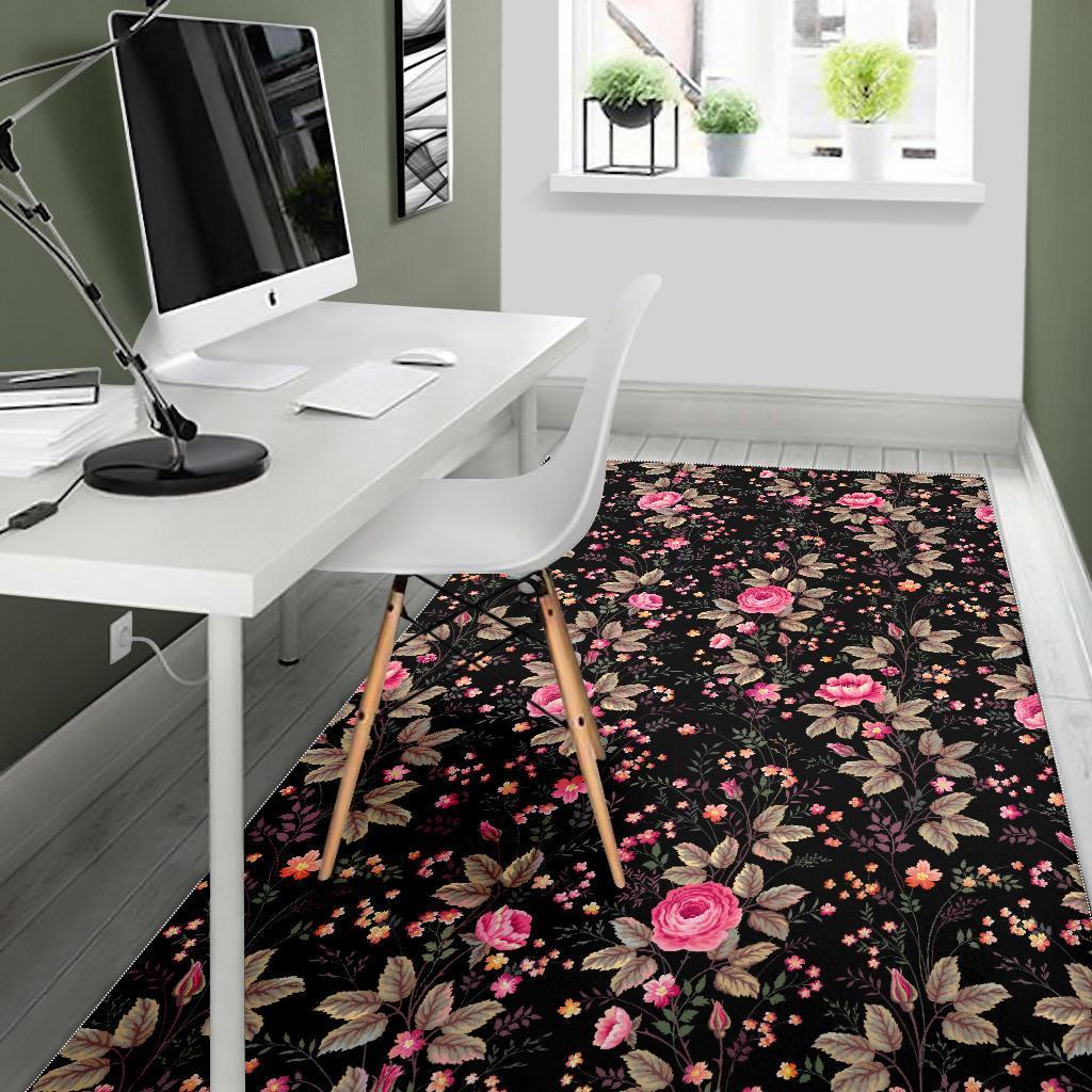 Pink Floral Flower Pattern Print Area Rug