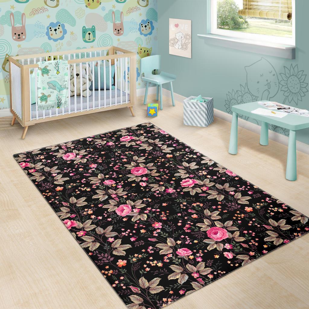 Pink Floral Flower Pattern Print Area Rug