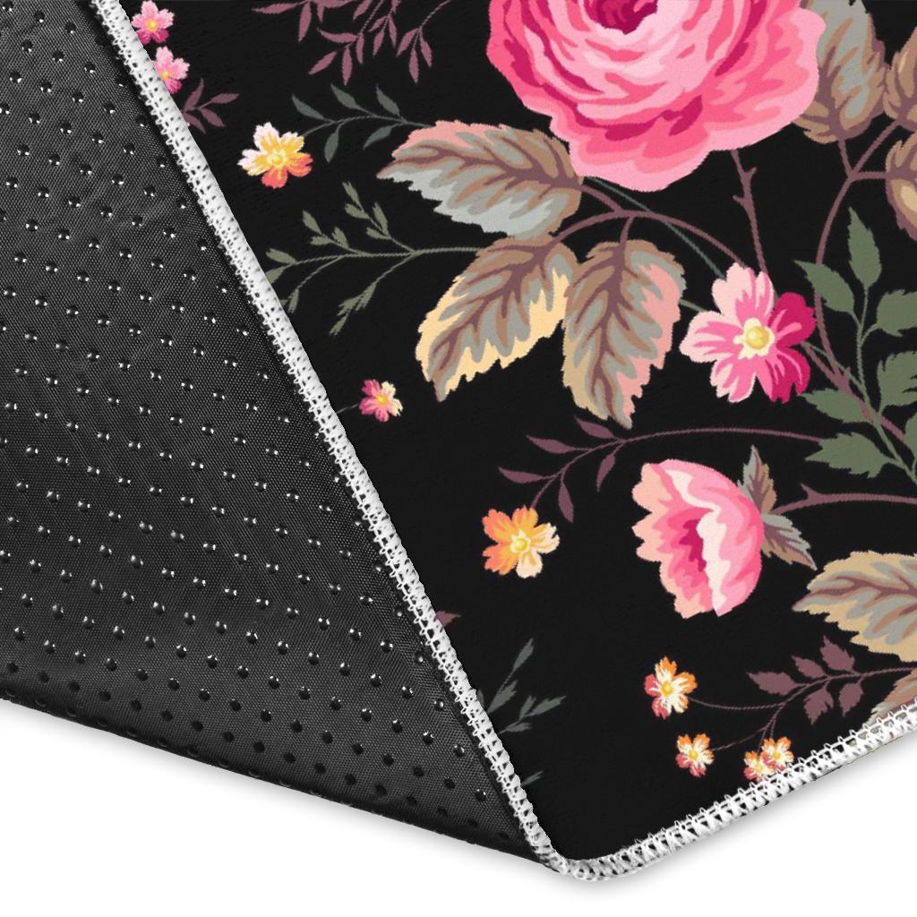 Pink Floral Flower Pattern Print Area Rug
