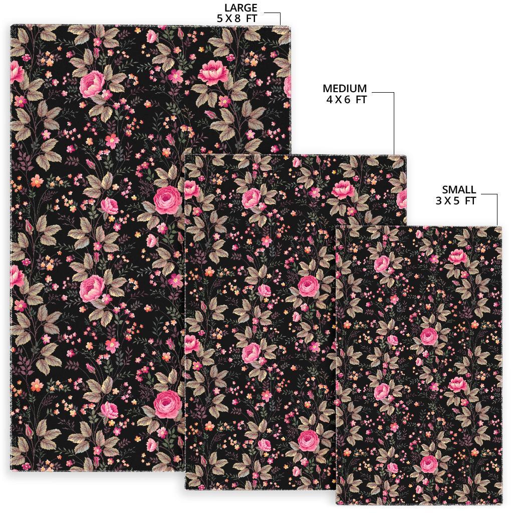 Pink Floral Flower Pattern Print Area Rug