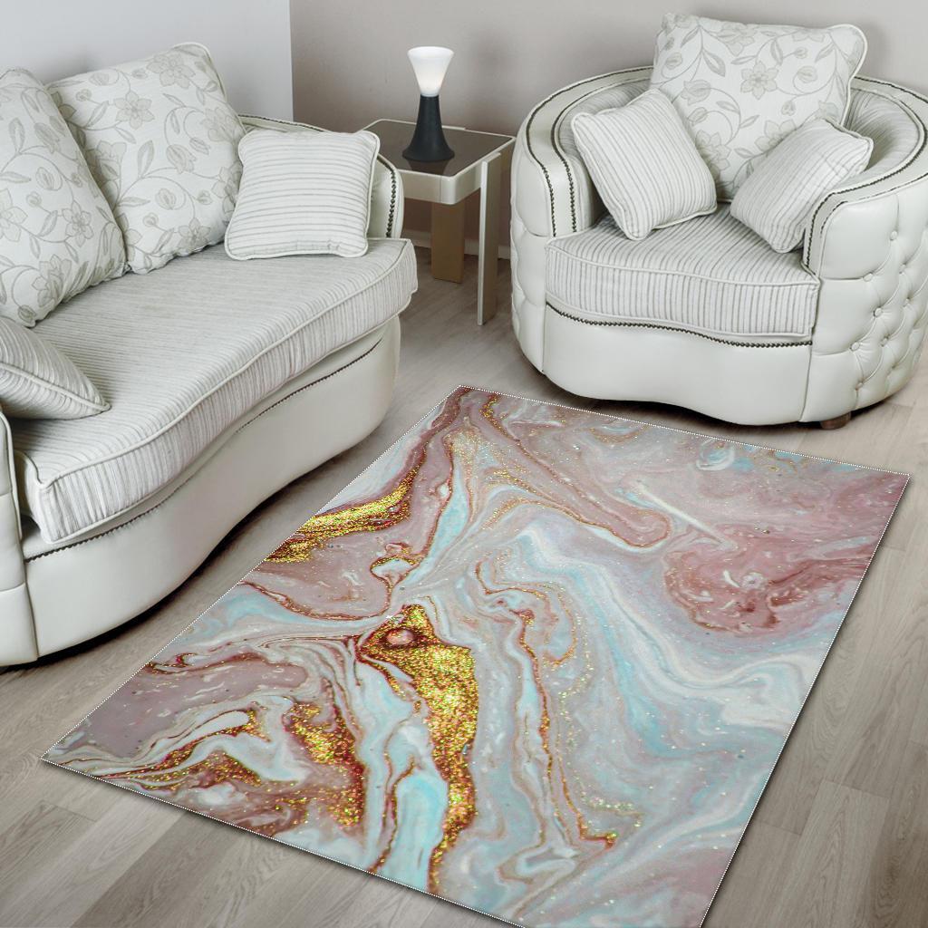 Pink Gold Liquid Marble Print Area Rug