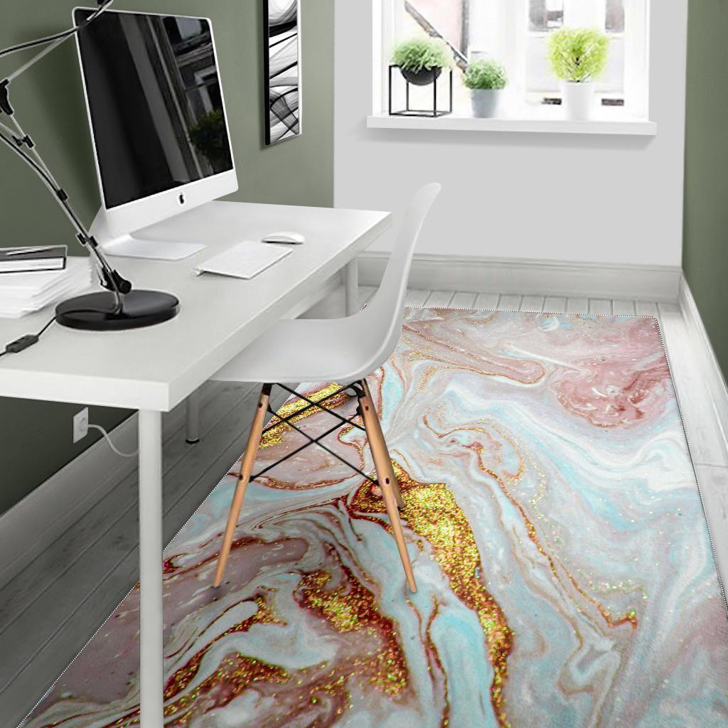 Pink Gold Liquid Marble Print Area Rug