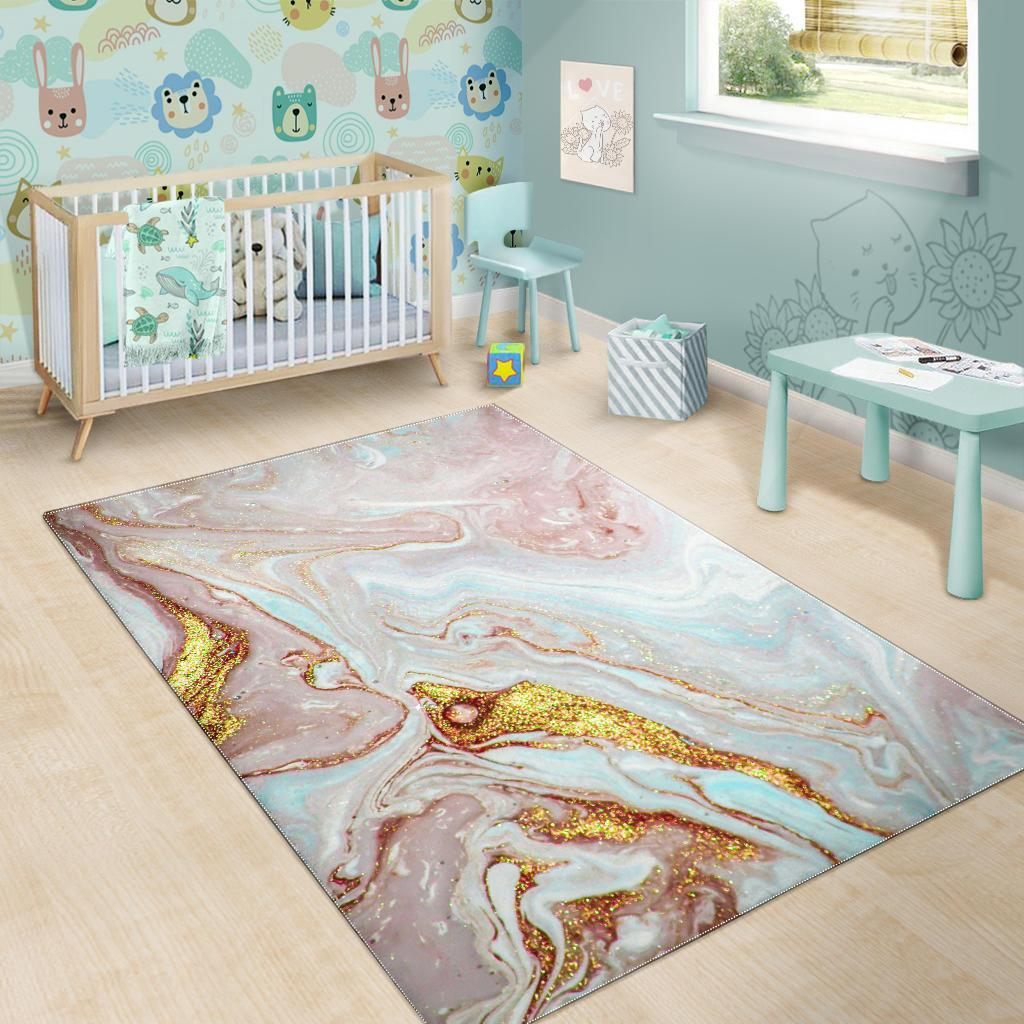 Pink Gold Liquid Marble Print Area Rug