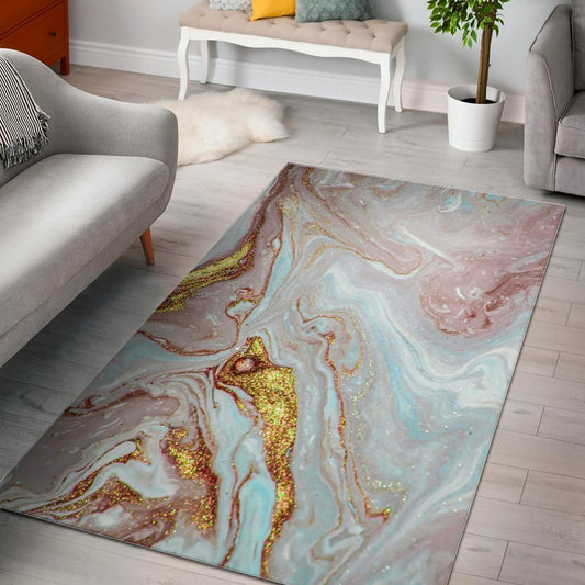 Pink Gold Liquid Marble Print Area Rug