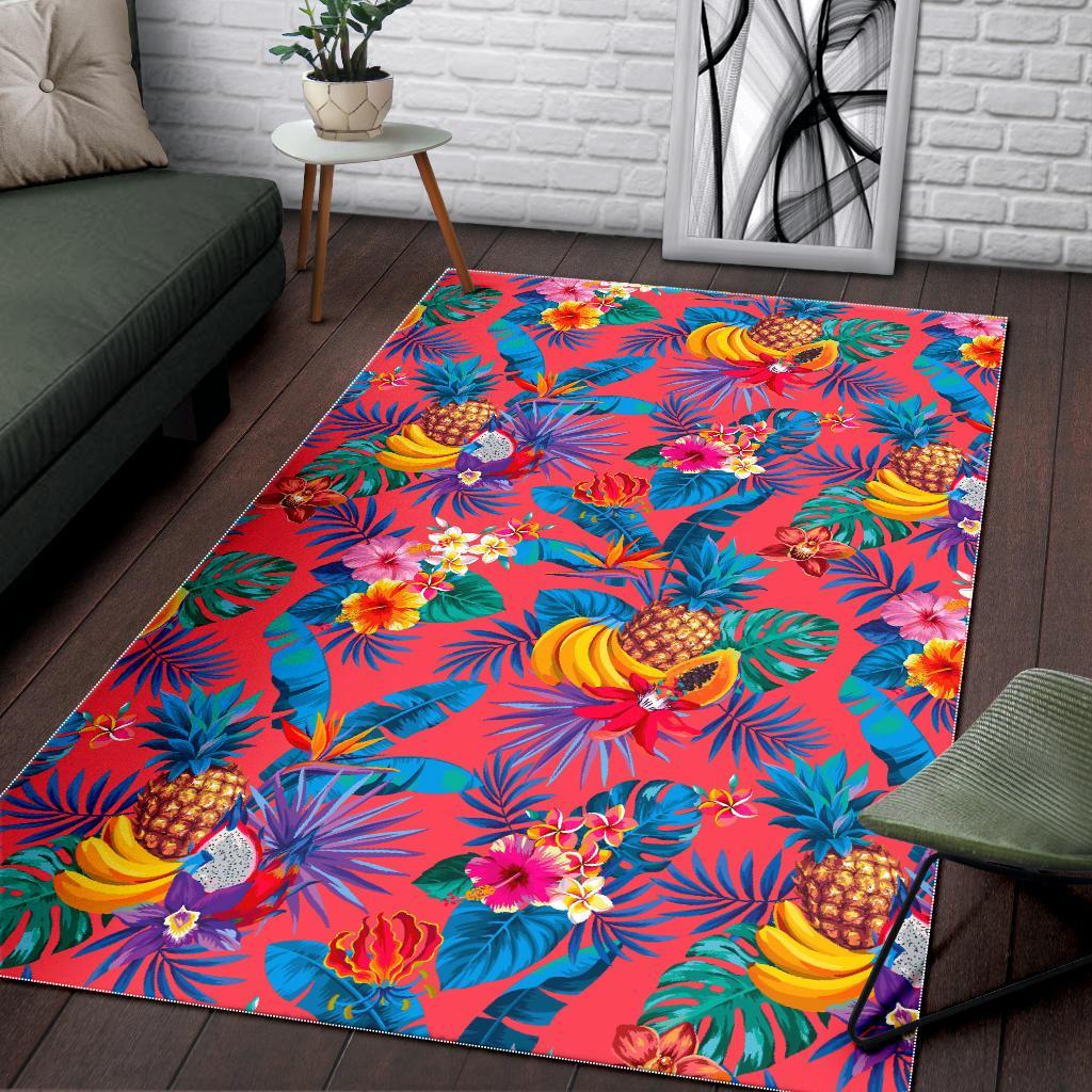 Pink Hawaiian Fruits Pattern Print Area Rug