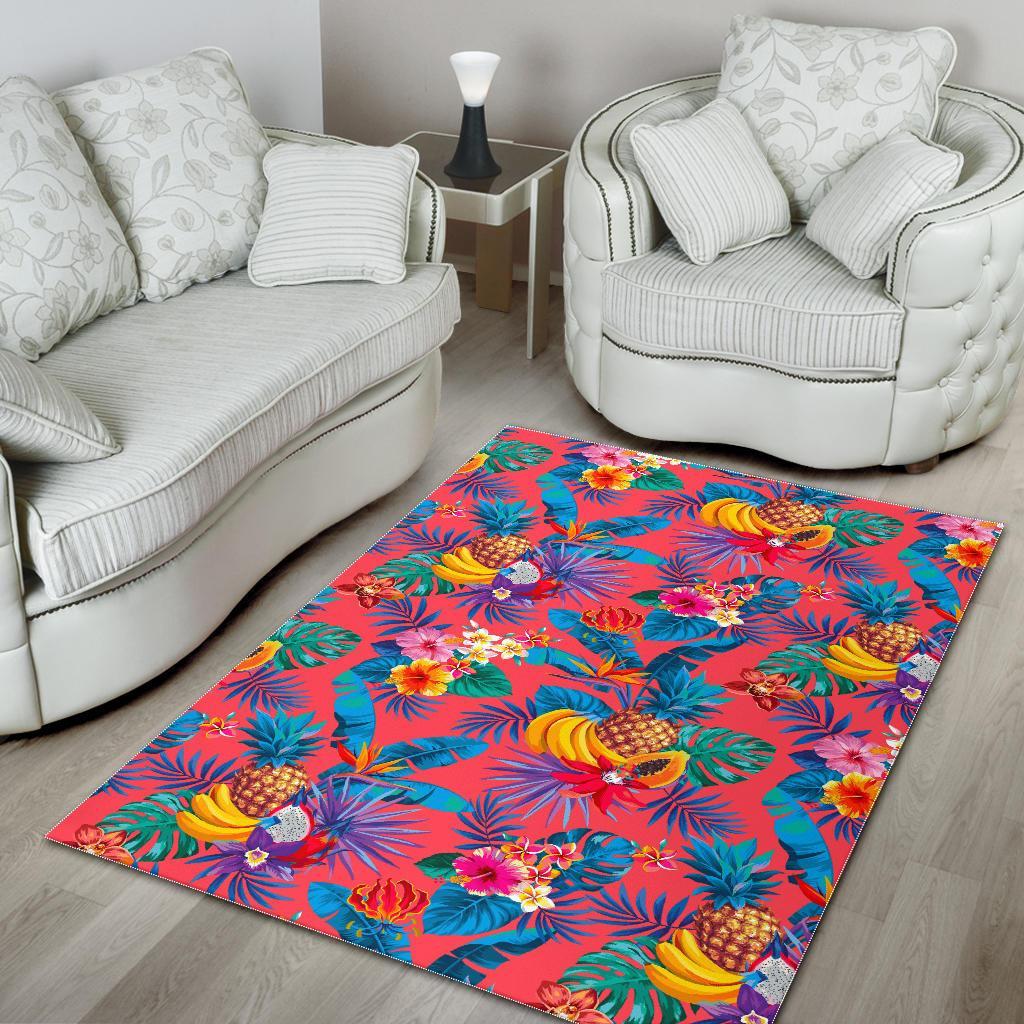 Pink Hawaiian Fruits Pattern Print Area Rug