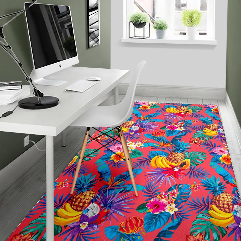Pink Hawaiian Fruits Pattern Print Area Rug