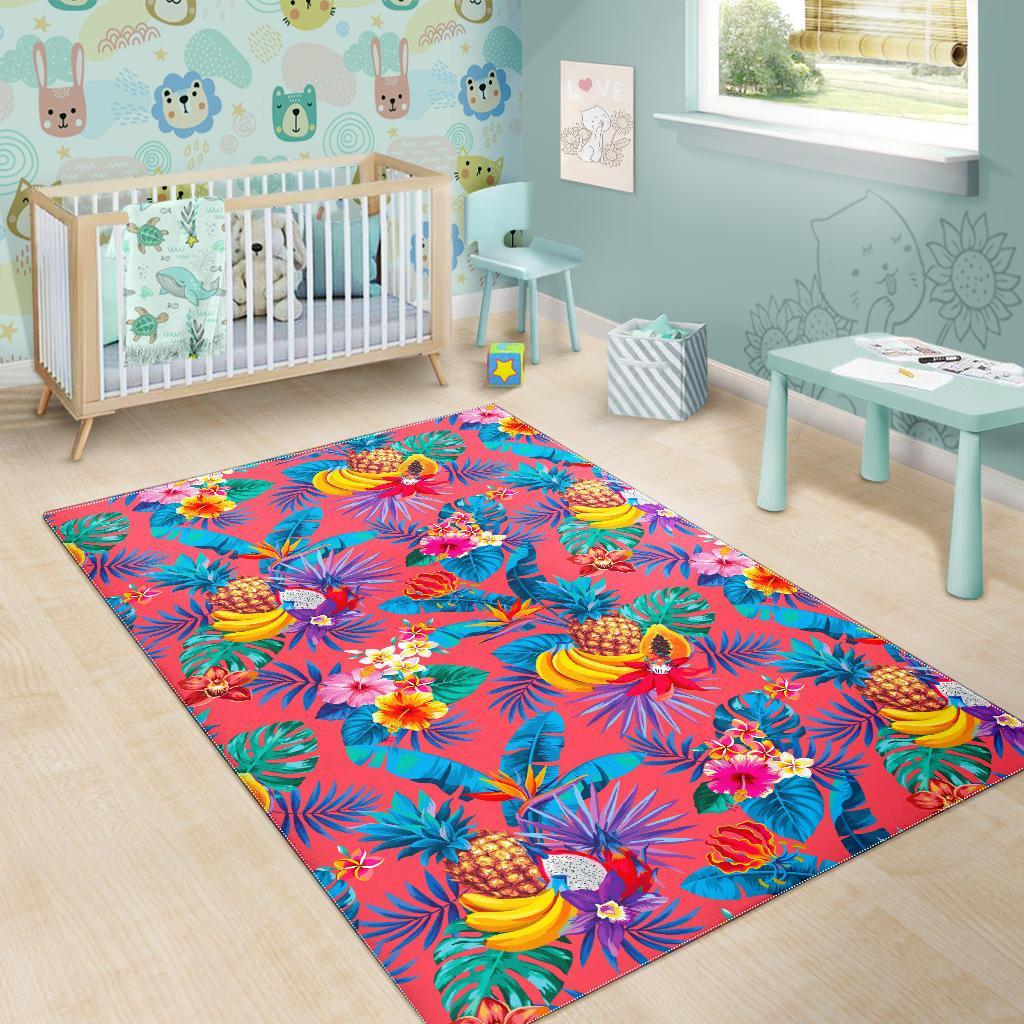 Pink Hawaiian Fruits Pattern Print Area Rug