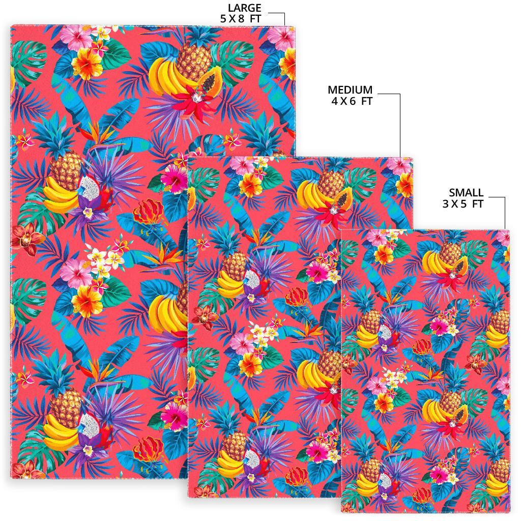 Pink Hawaiian Fruits Pattern Print Area Rug