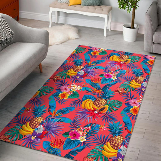 Pink Hawaiian Fruits Pattern Print Area Rug