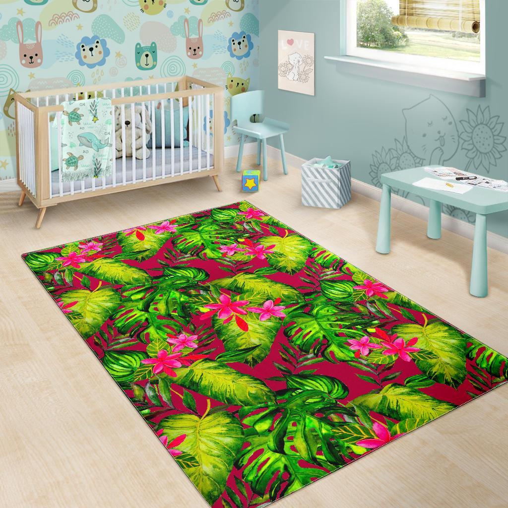 Pink Hawaiian Tropical Pattern Print Area Rug