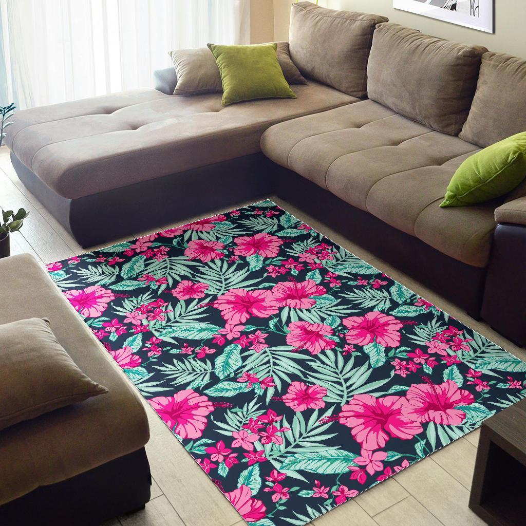 Pink Hibiscus Tropical Pattern Print Area Rug