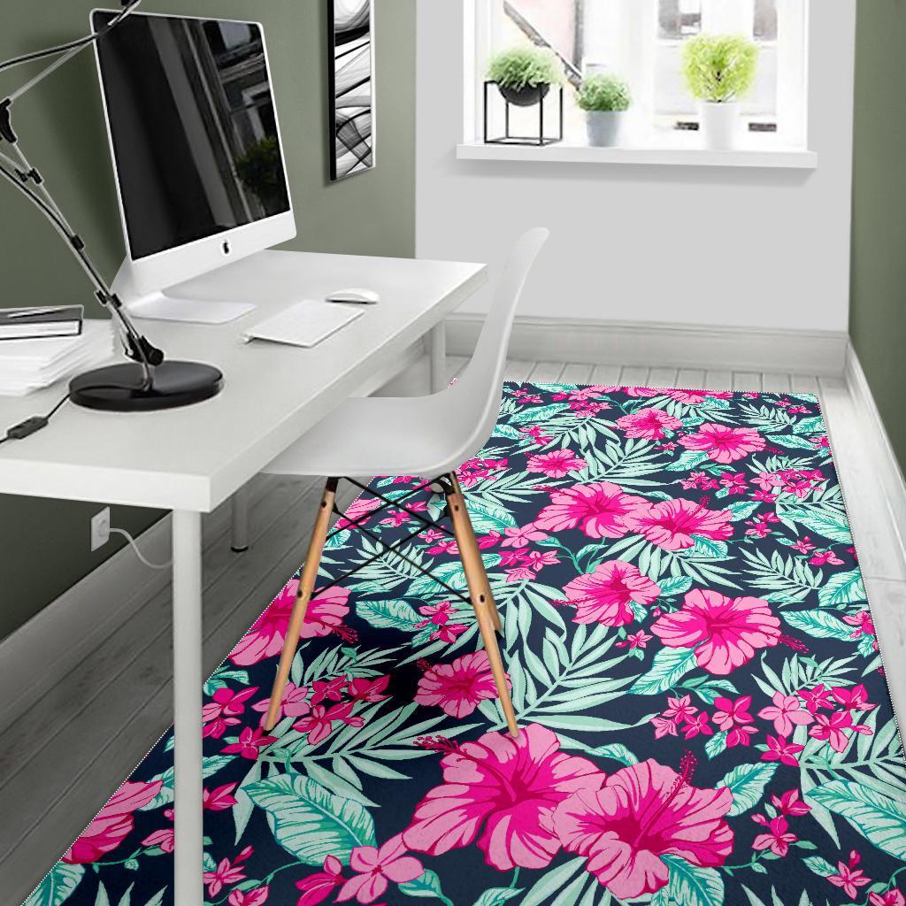 Pink Hibiscus Tropical Pattern Print Area Rug