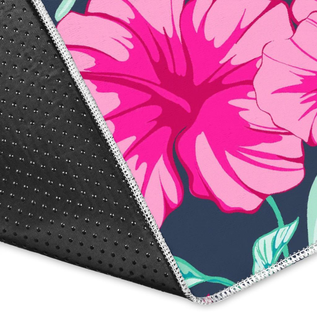 Pink Hibiscus Tropical Pattern Print Area Rug