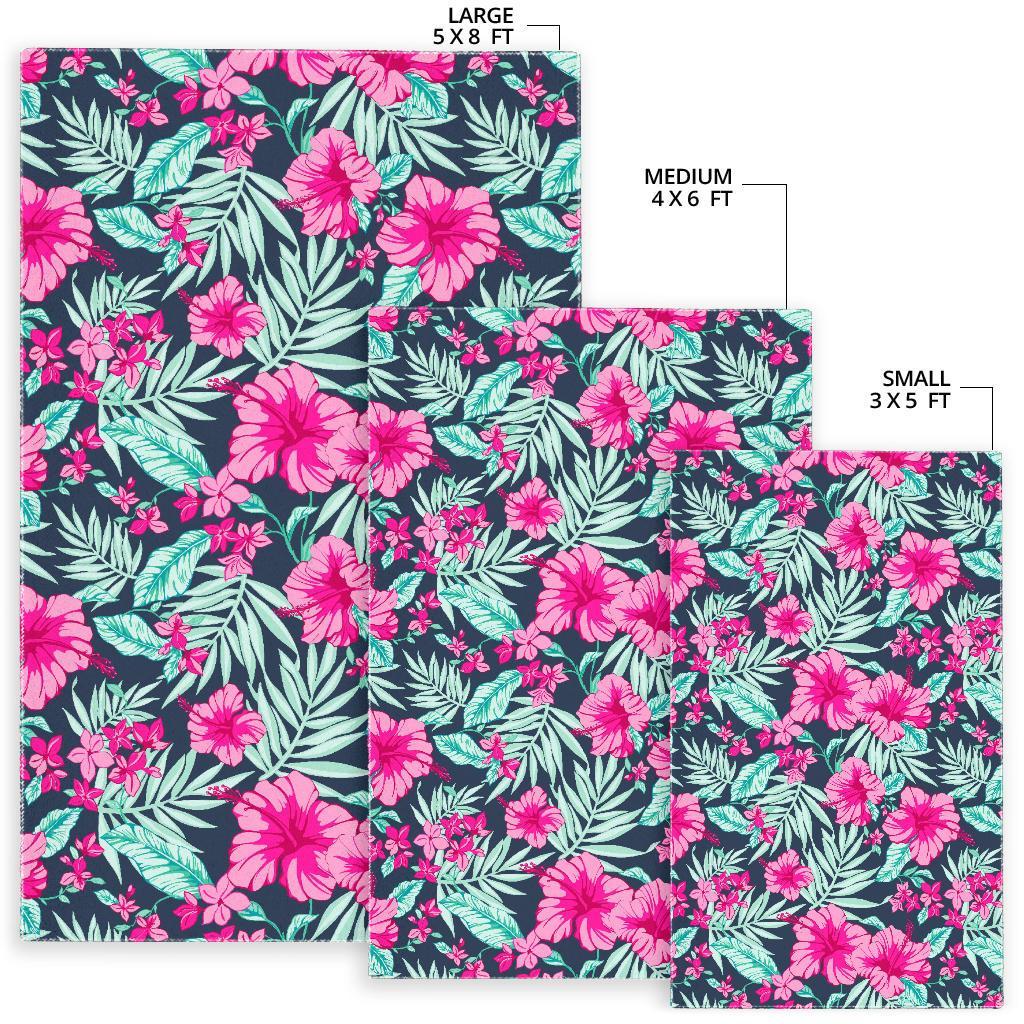Pink Hibiscus Tropical Pattern Print Area Rug