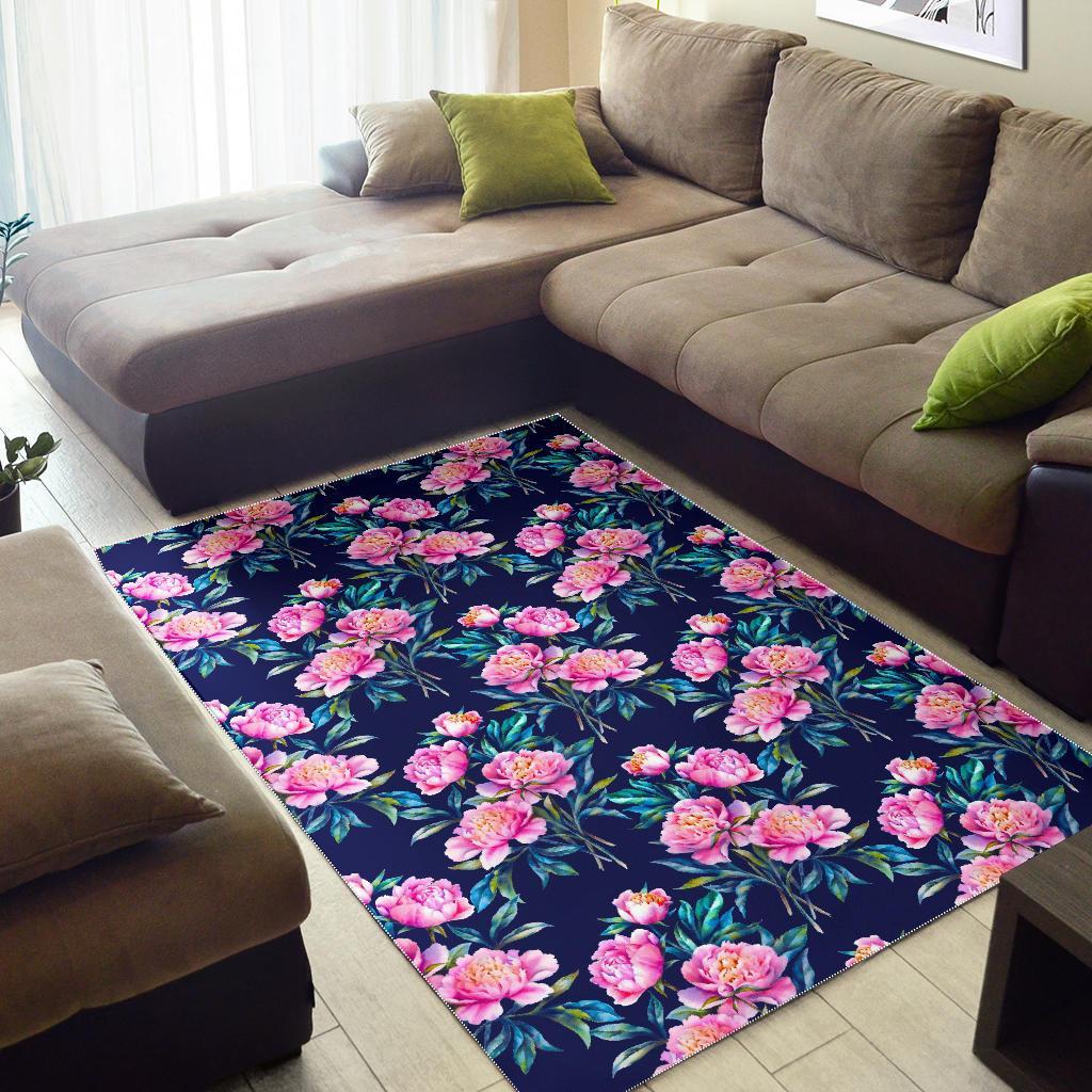 Pink Peony Floral Flower Pattern Print Area Rug