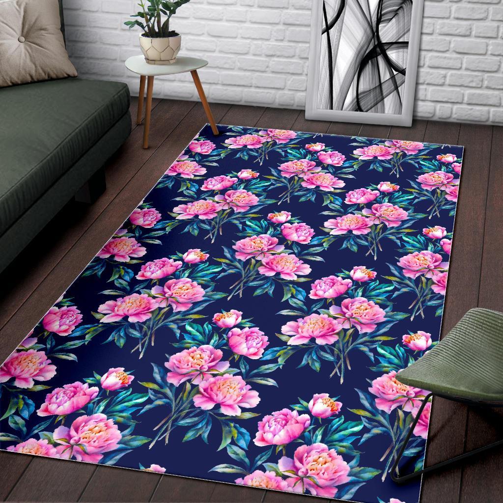 Pink Peony Floral Flower Pattern Print Area Rug