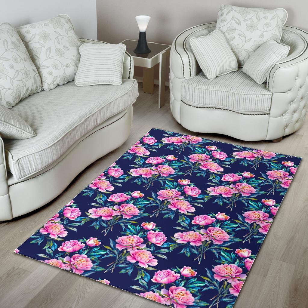 Pink Peony Floral Flower Pattern Print Area Rug