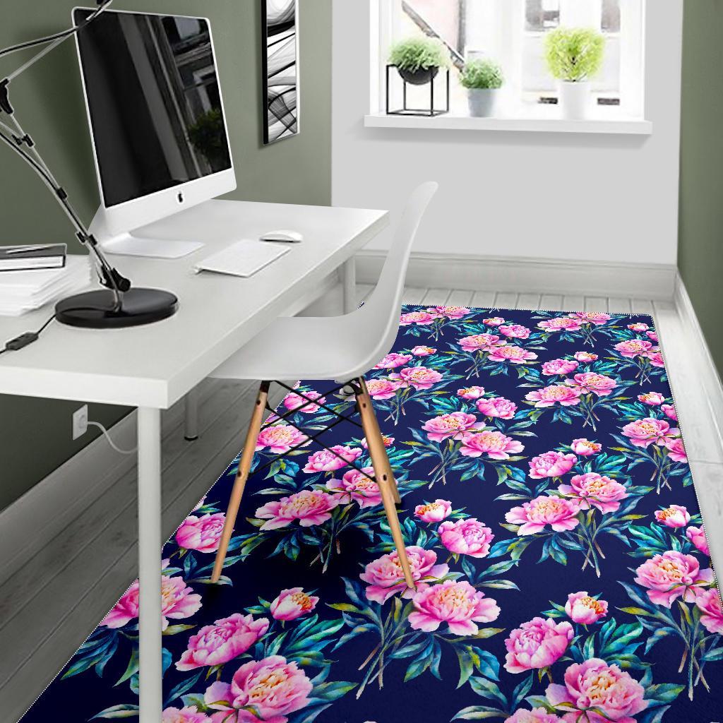Pink Peony Floral Flower Pattern Print Area Rug