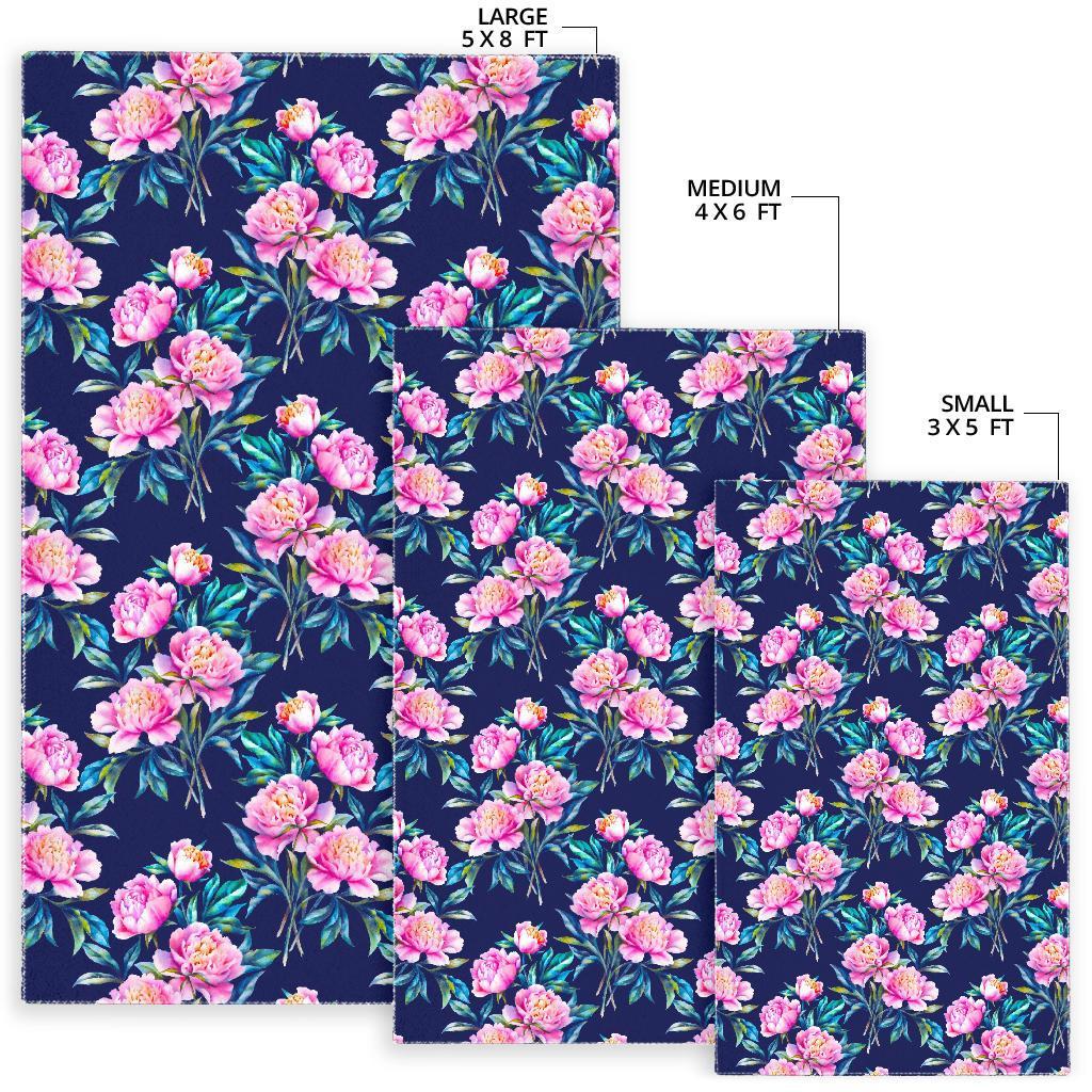 Pink Peony Floral Flower Pattern Print Area Rug