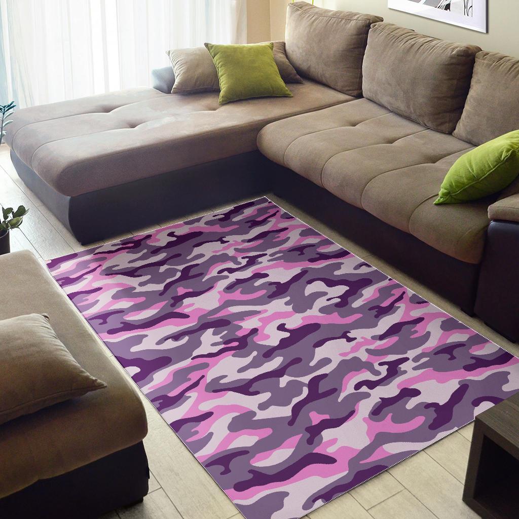 Pink Purple And Grey Camouflage Print Area Rug