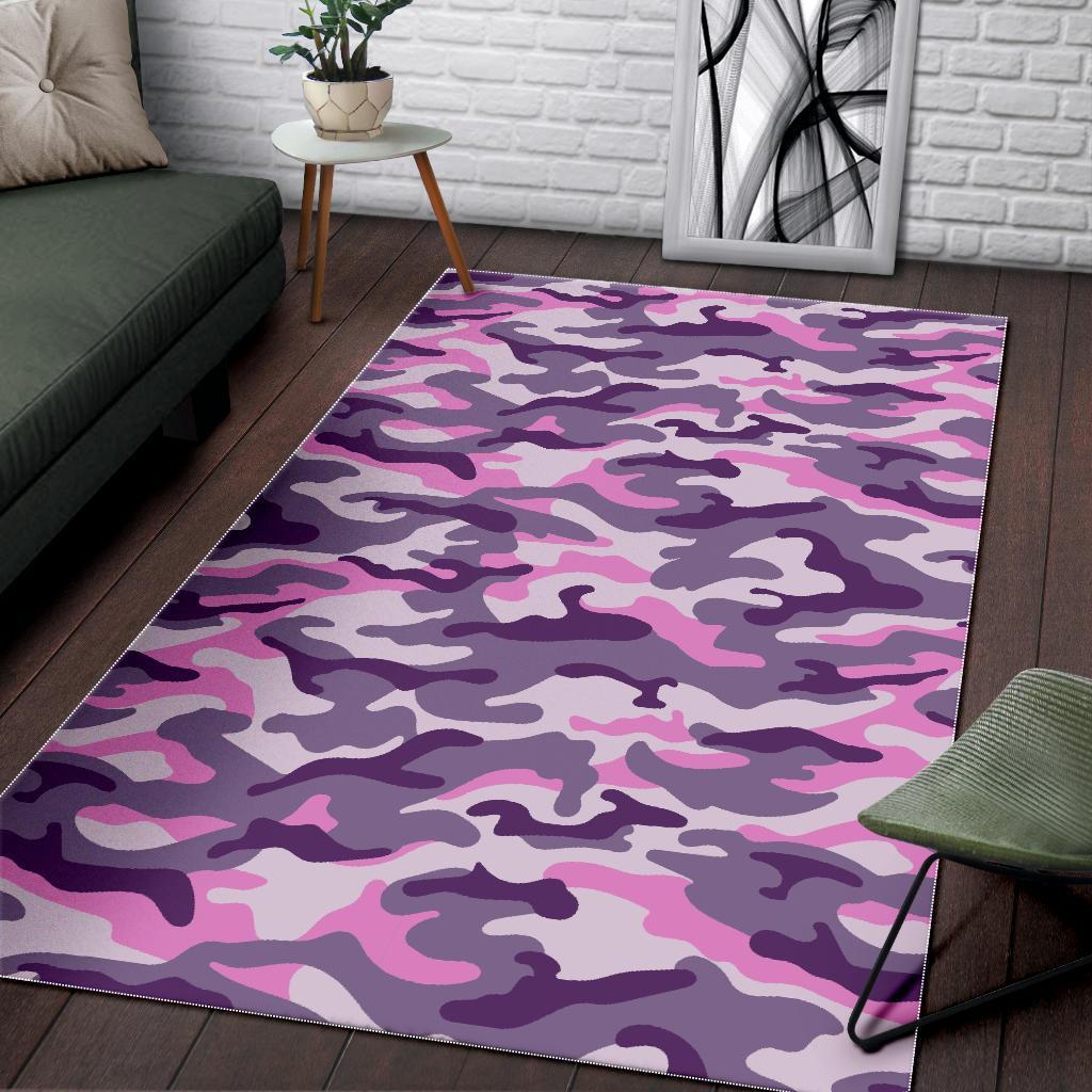 Pink Purple And Grey Camouflage Print Area Rug