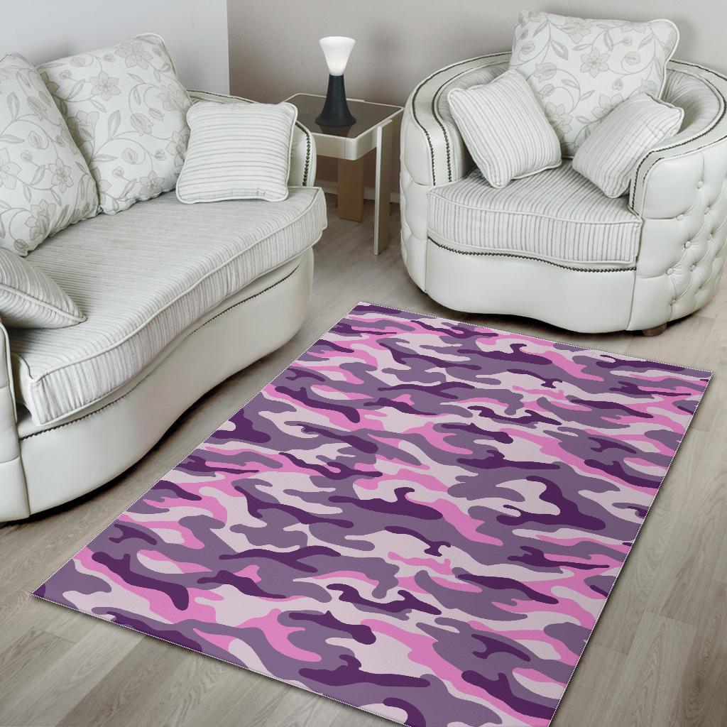 Pink Purple And Grey Camouflage Print Area Rug