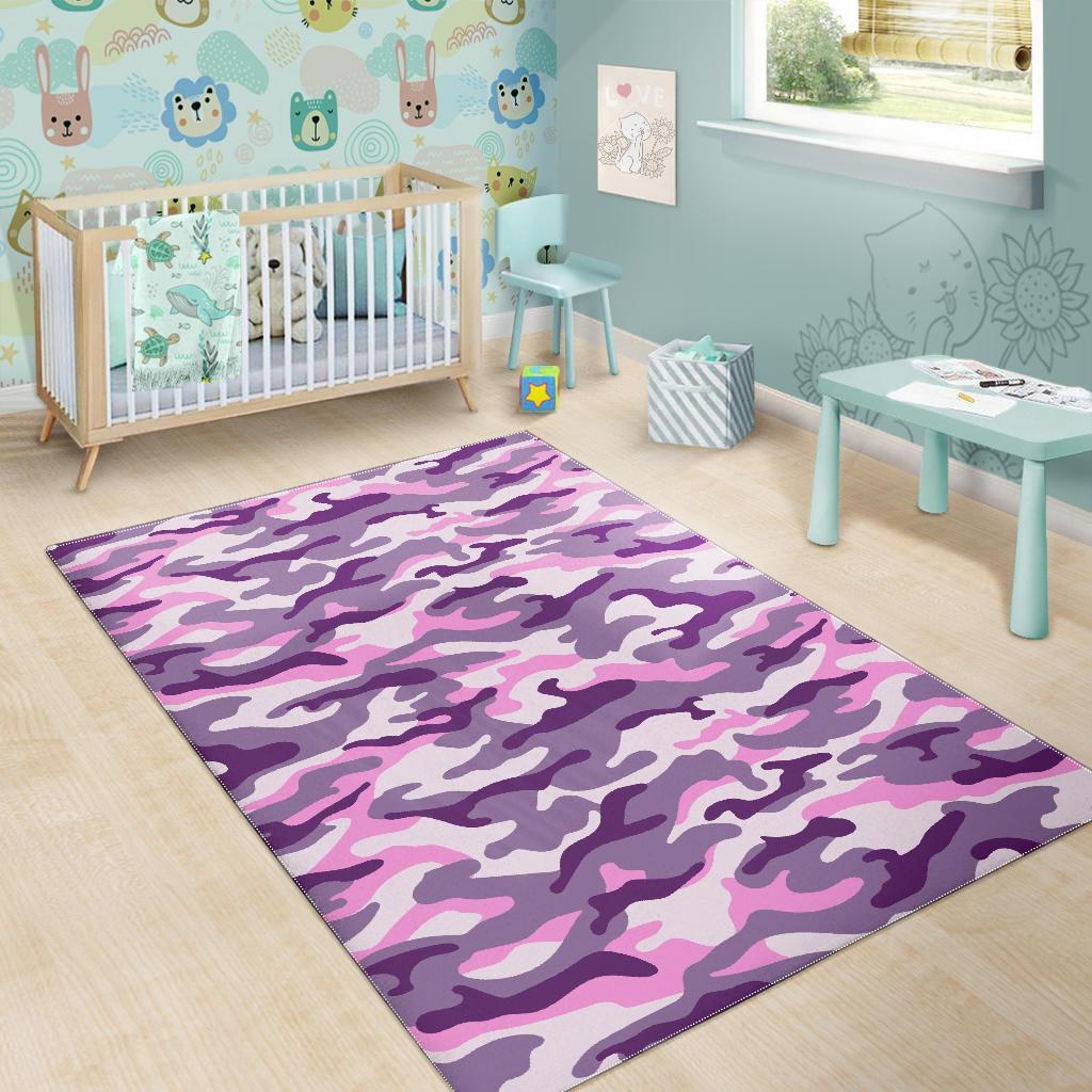 Pink Purple And Grey Camouflage Print Area Rug