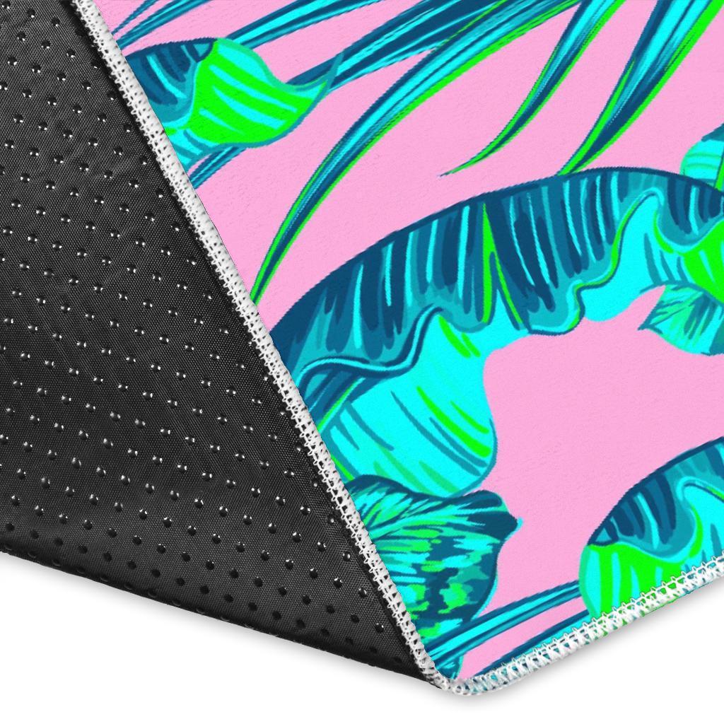 Pink Teal Tropical Leaf Pattern Print Area Rug