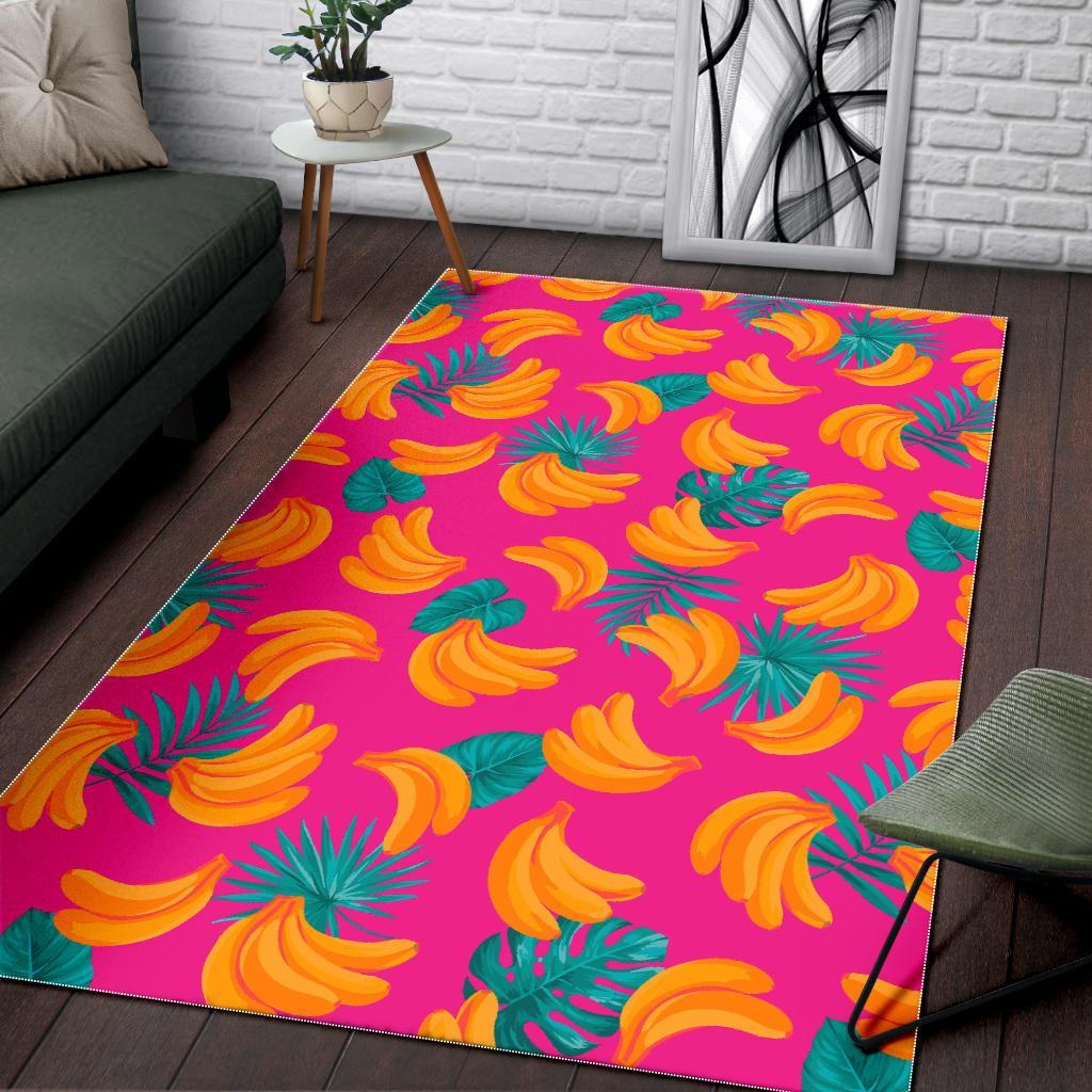 Pink Tropical Banana Pattern Print Area Rug
