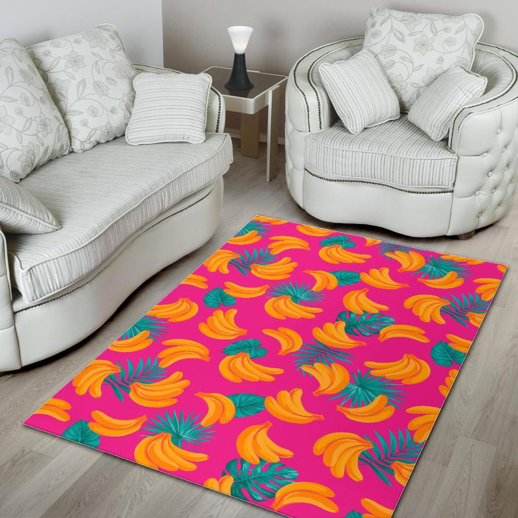 Pink Tropical Banana Pattern Print Area Rug