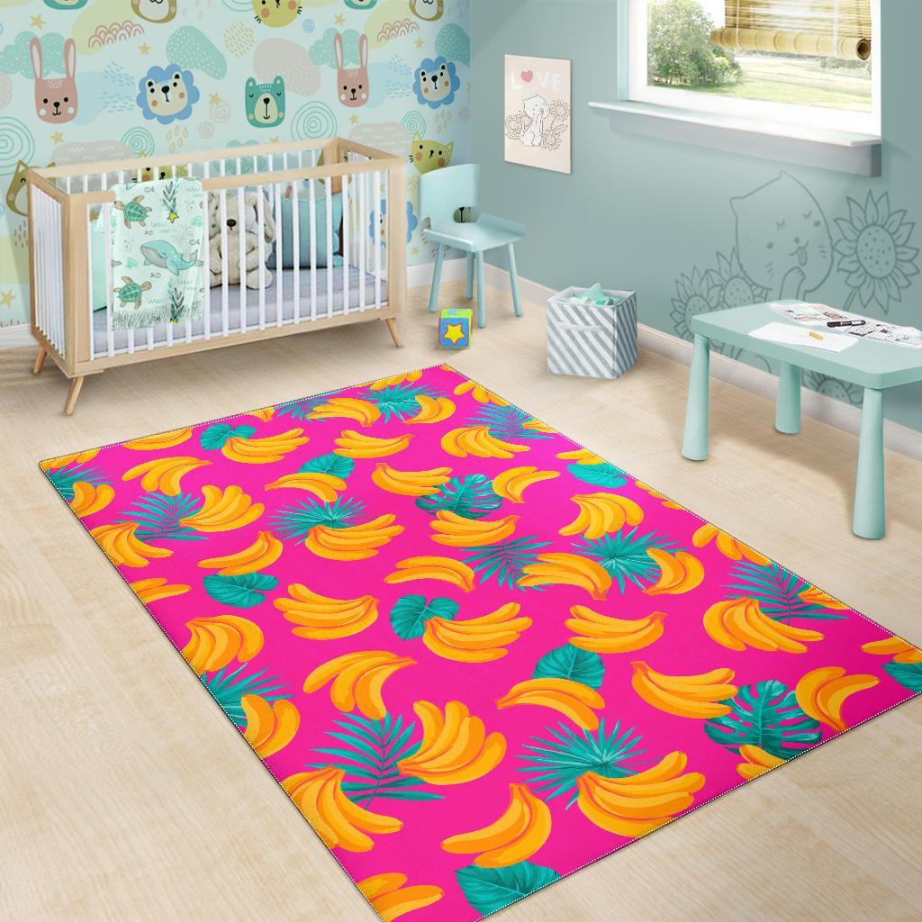 Pink Tropical Banana Pattern Print Area Rug