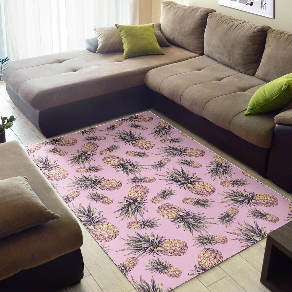 Pink Vintage Pineapple Pattern Print Area Rug