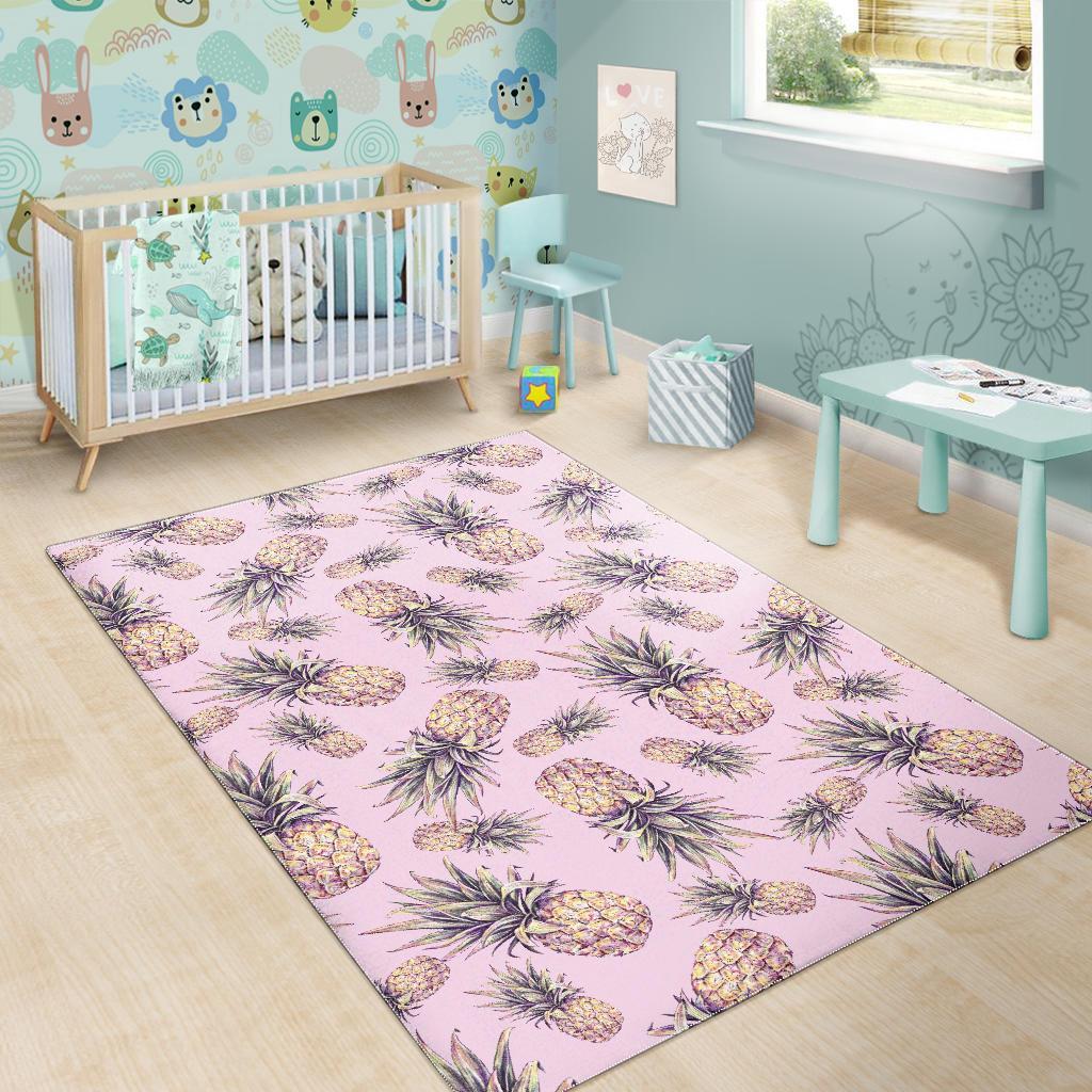Pink Vintage Pineapple Pattern Print Area Rug