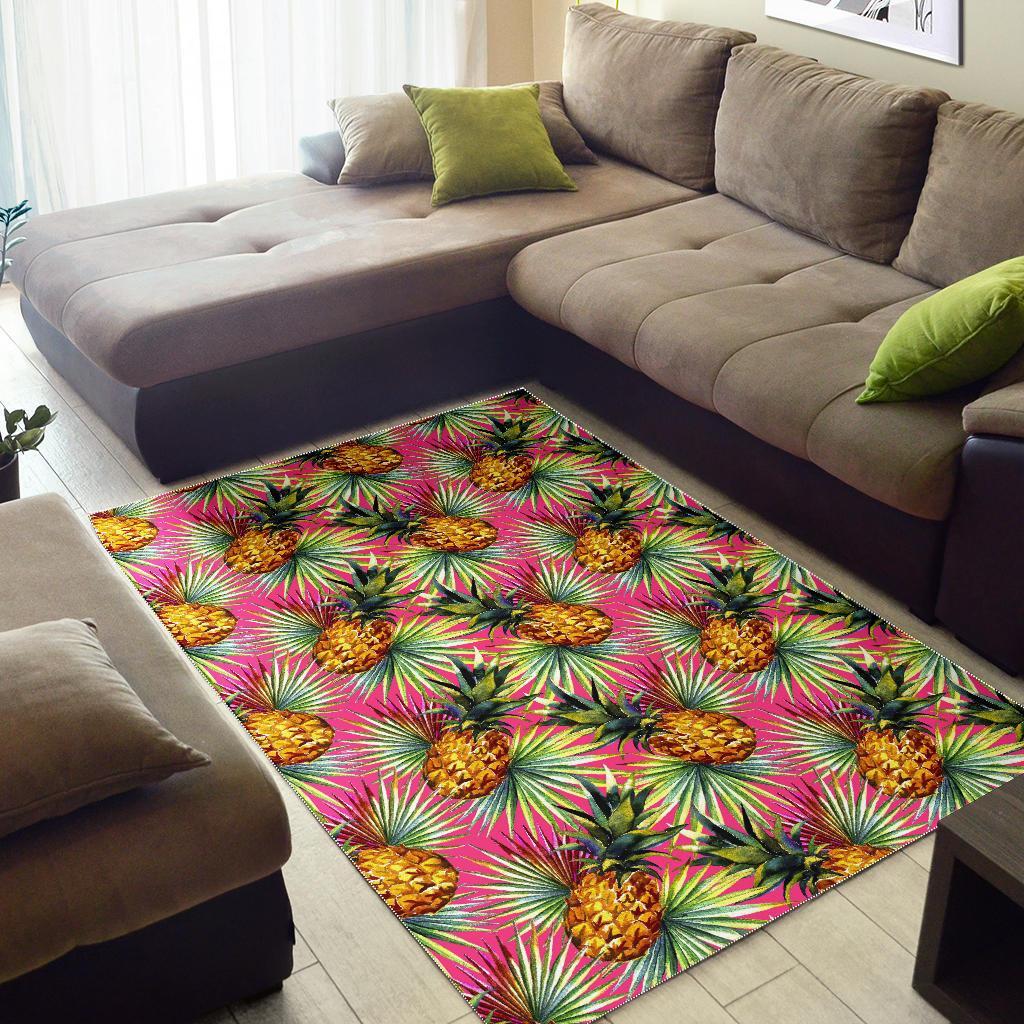 Pink Watercolor Pineapple Pattern Print Area Rug
