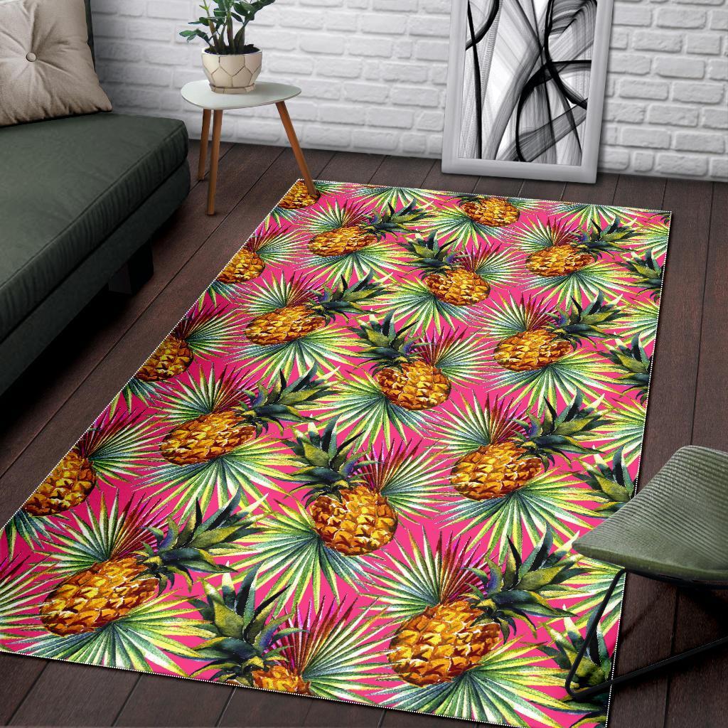 Pink Watercolor Pineapple Pattern Print Area Rug