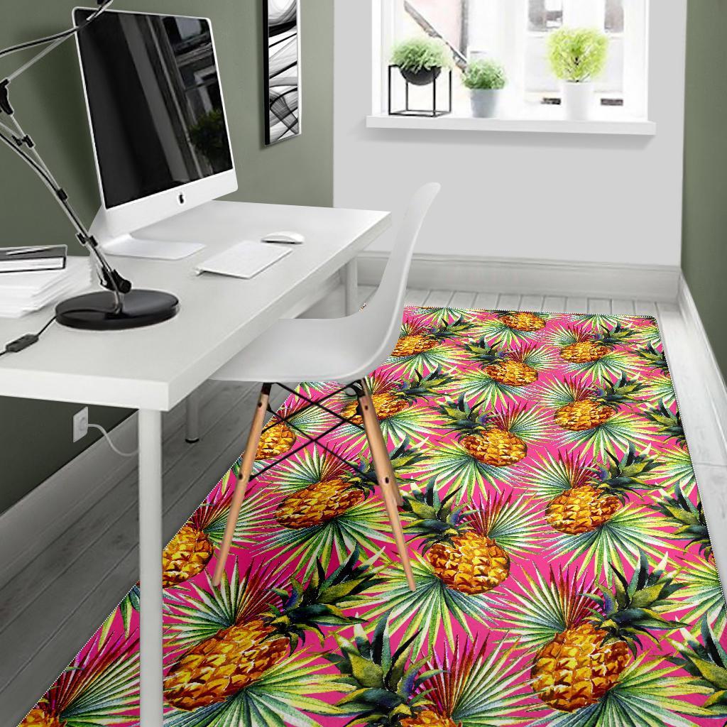 Pink Watercolor Pineapple Pattern Print Area Rug