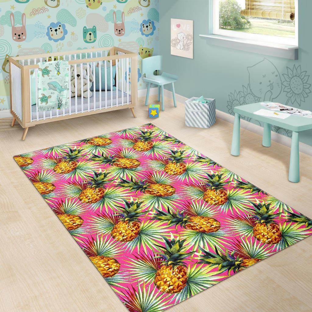 Pink Watercolor Pineapple Pattern Print Area Rug