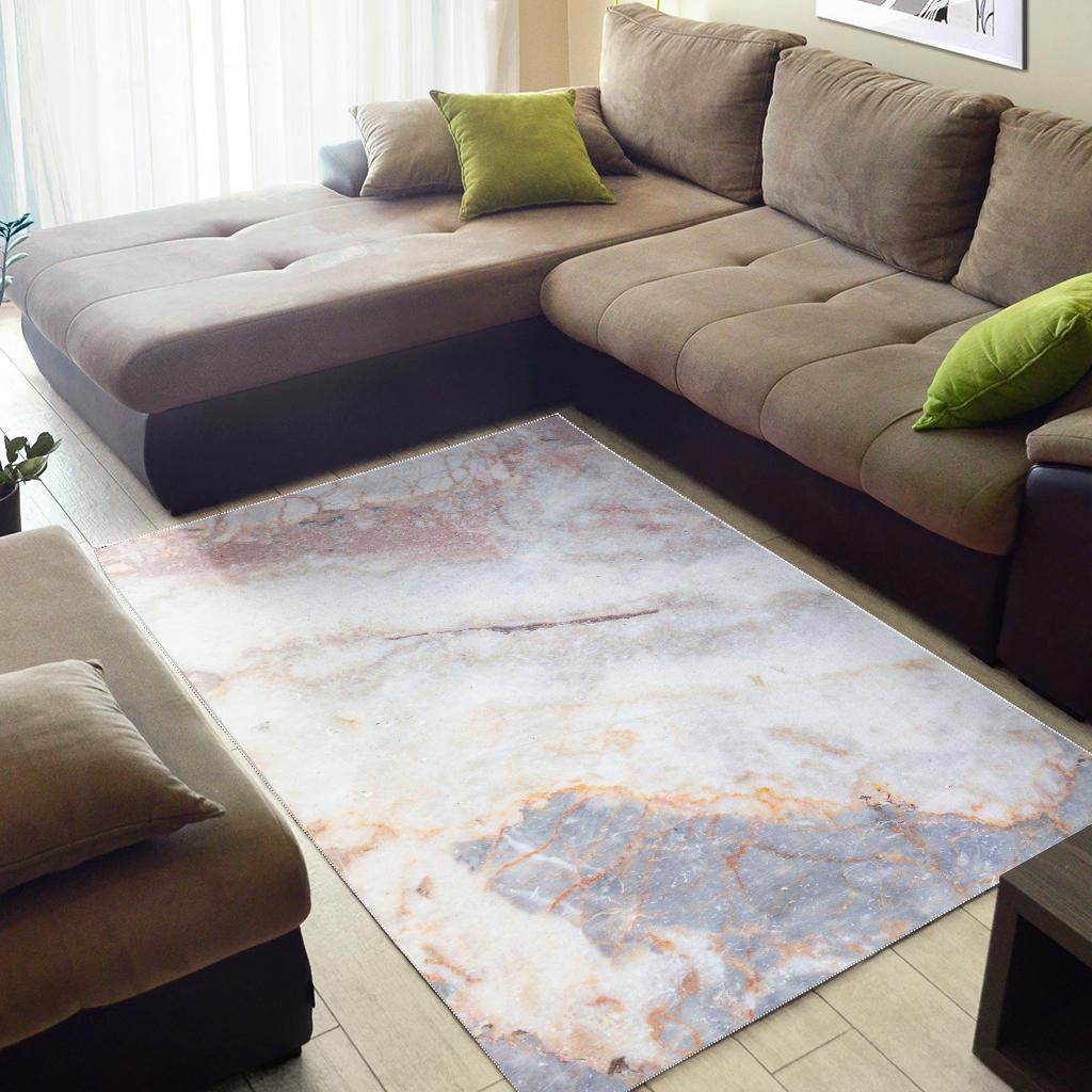 Pink White Grey Marble Print Area Rug