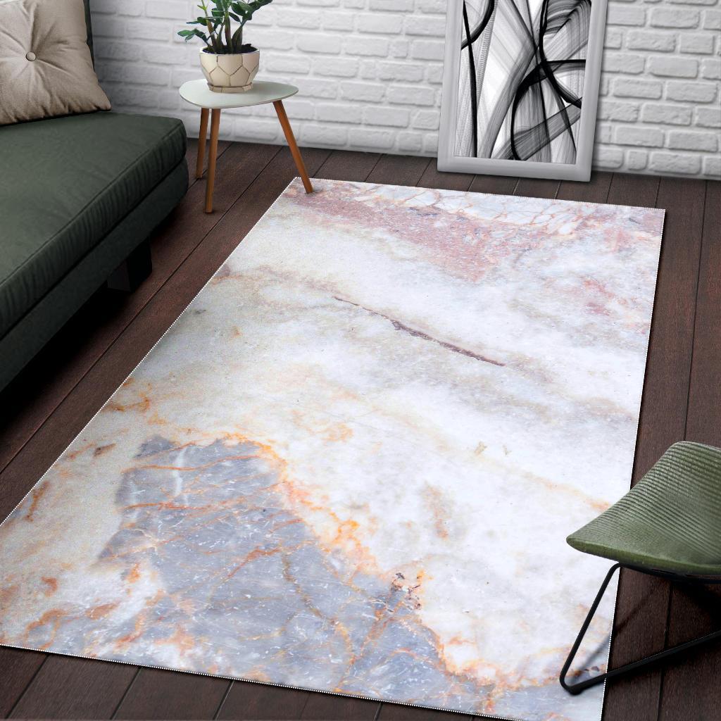 Pink White Grey Marble Print Area Rug
