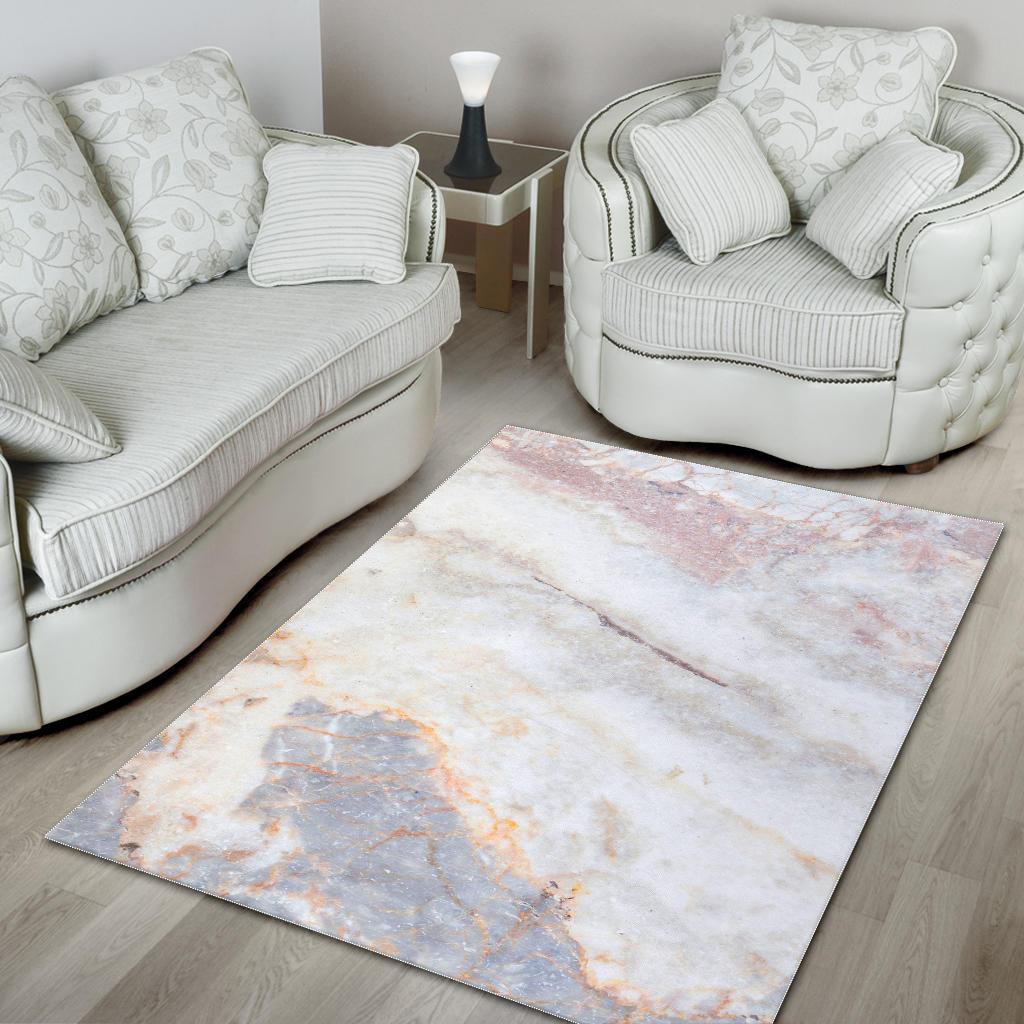 Pink White Grey Marble Print Area Rug