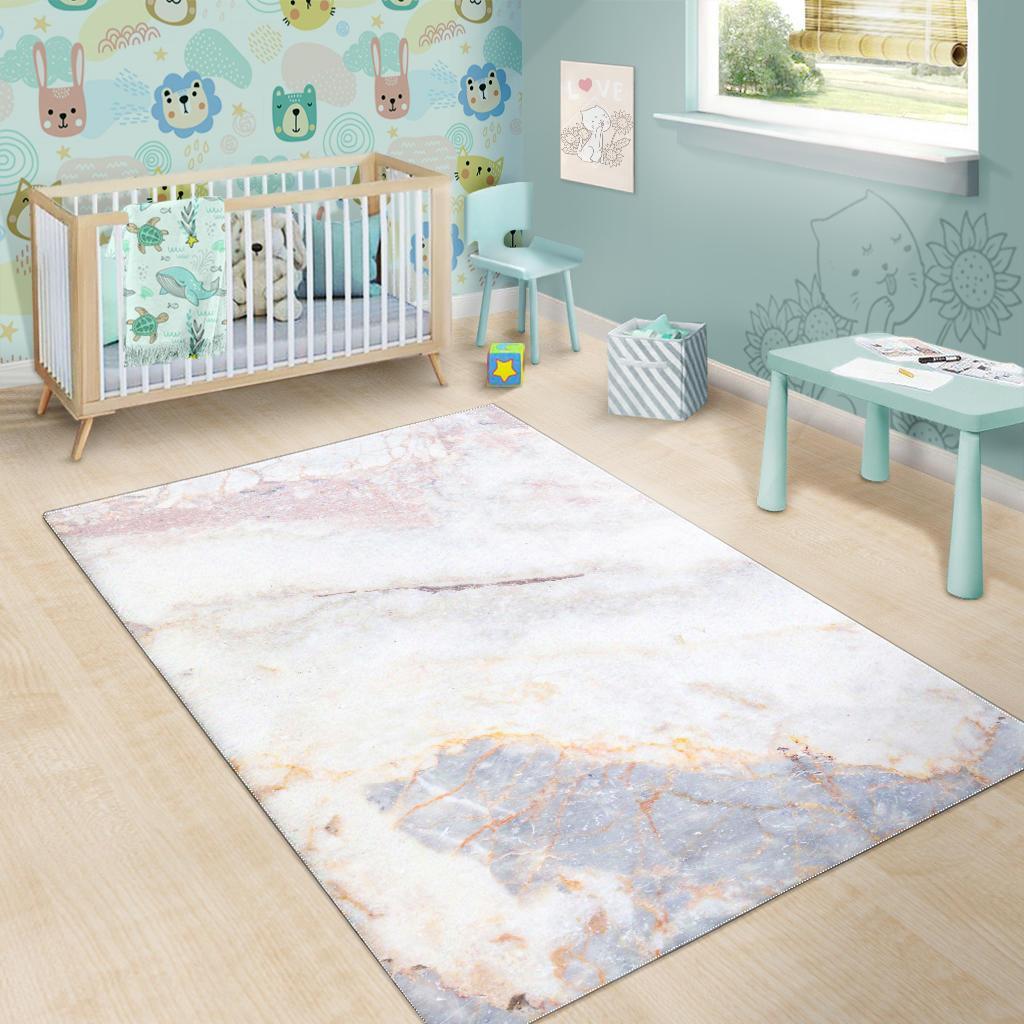 Pink White Grey Marble Print Area Rug