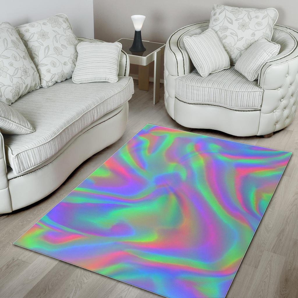 Psychedelic Holographic Trippy Print Area Rug