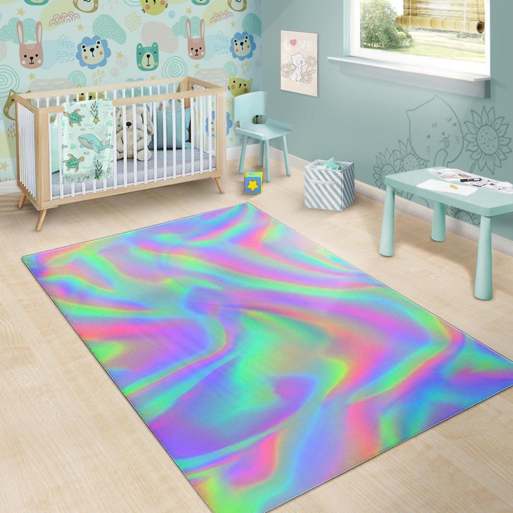 Psychedelic Holographic Trippy Print Area Rug