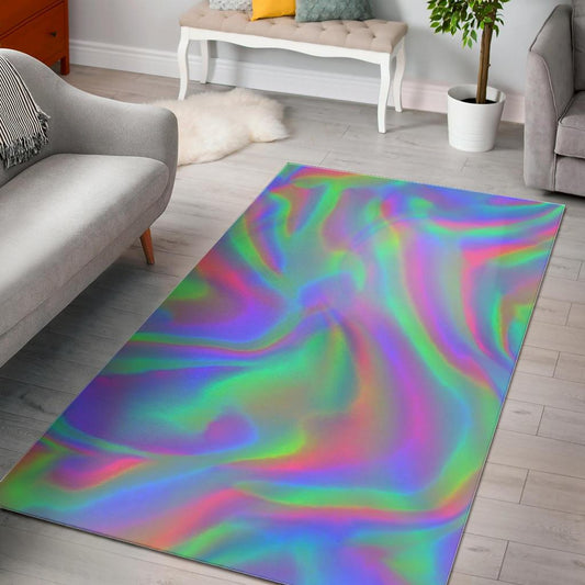 Psychedelic Holographic Trippy Print Area Rug