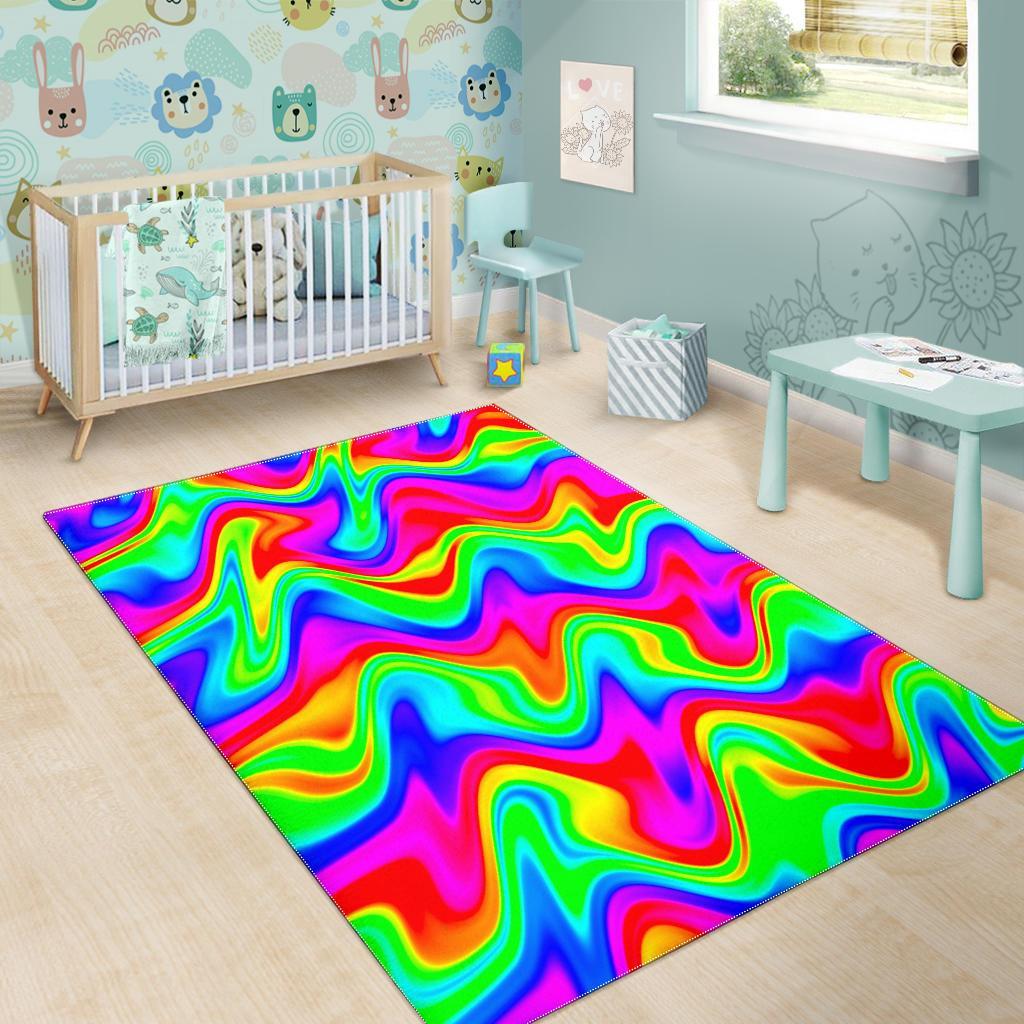 Psychedelic Rainbow Trippy Print Area Rug