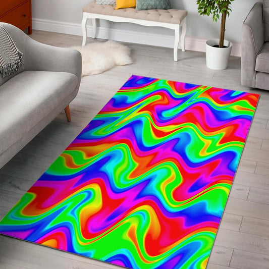 Psychedelic Rainbow Trippy Print Area Rug