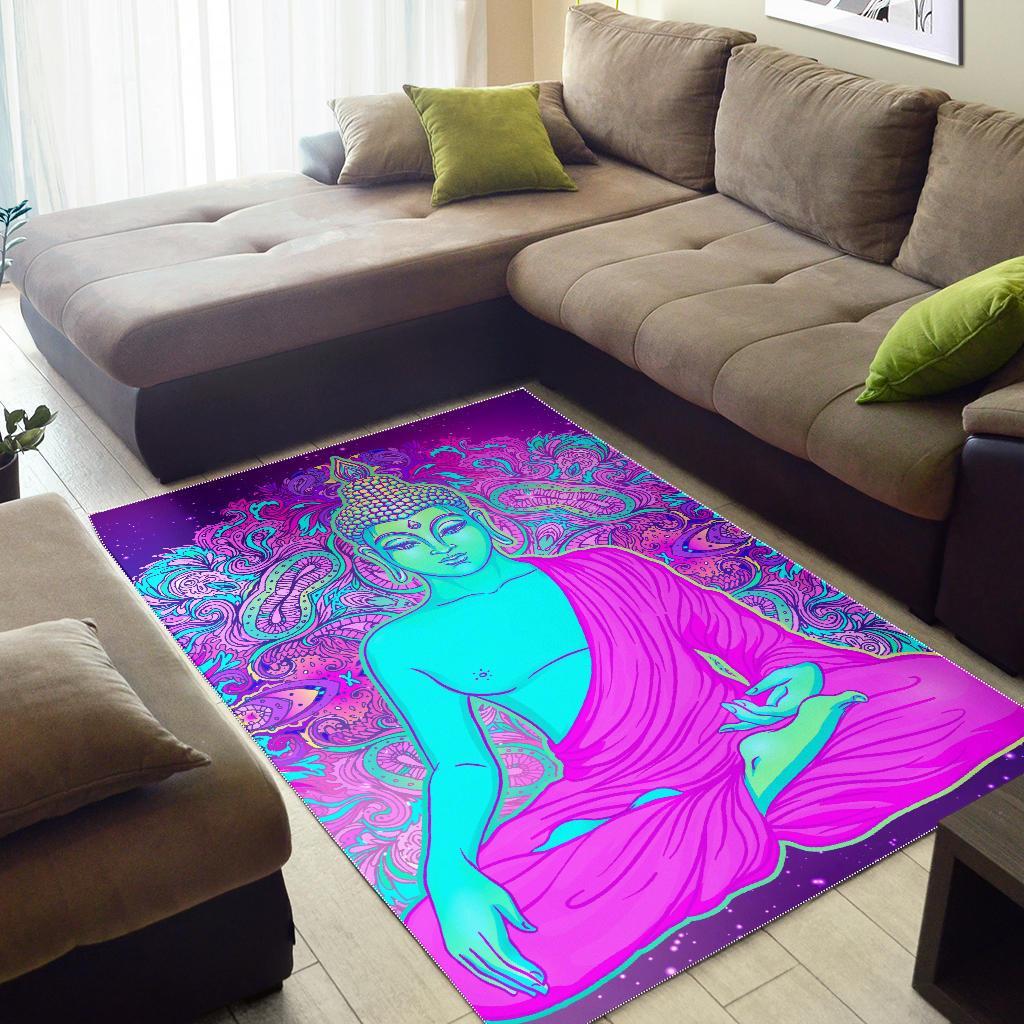 Purple And Teal Buddha Print Area Rug