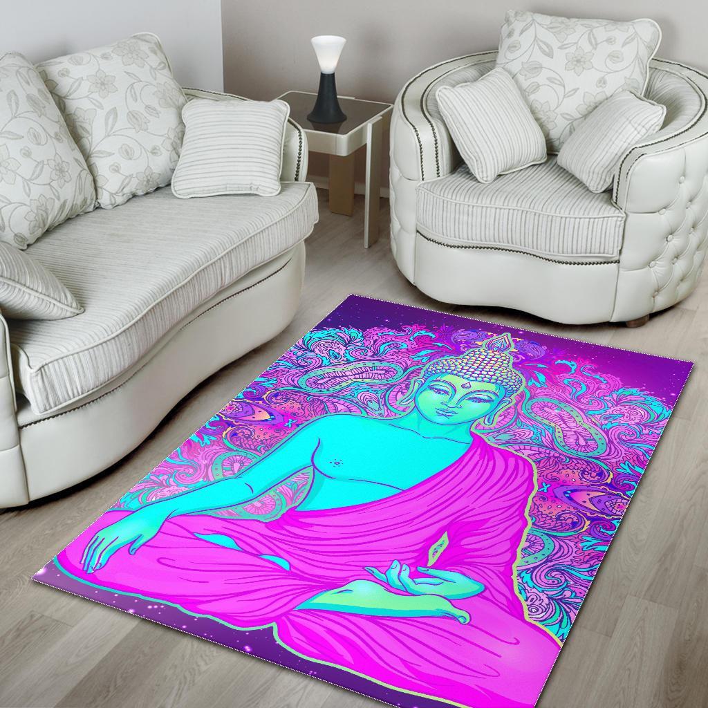 Purple And Teal Buddha Print Area Rug